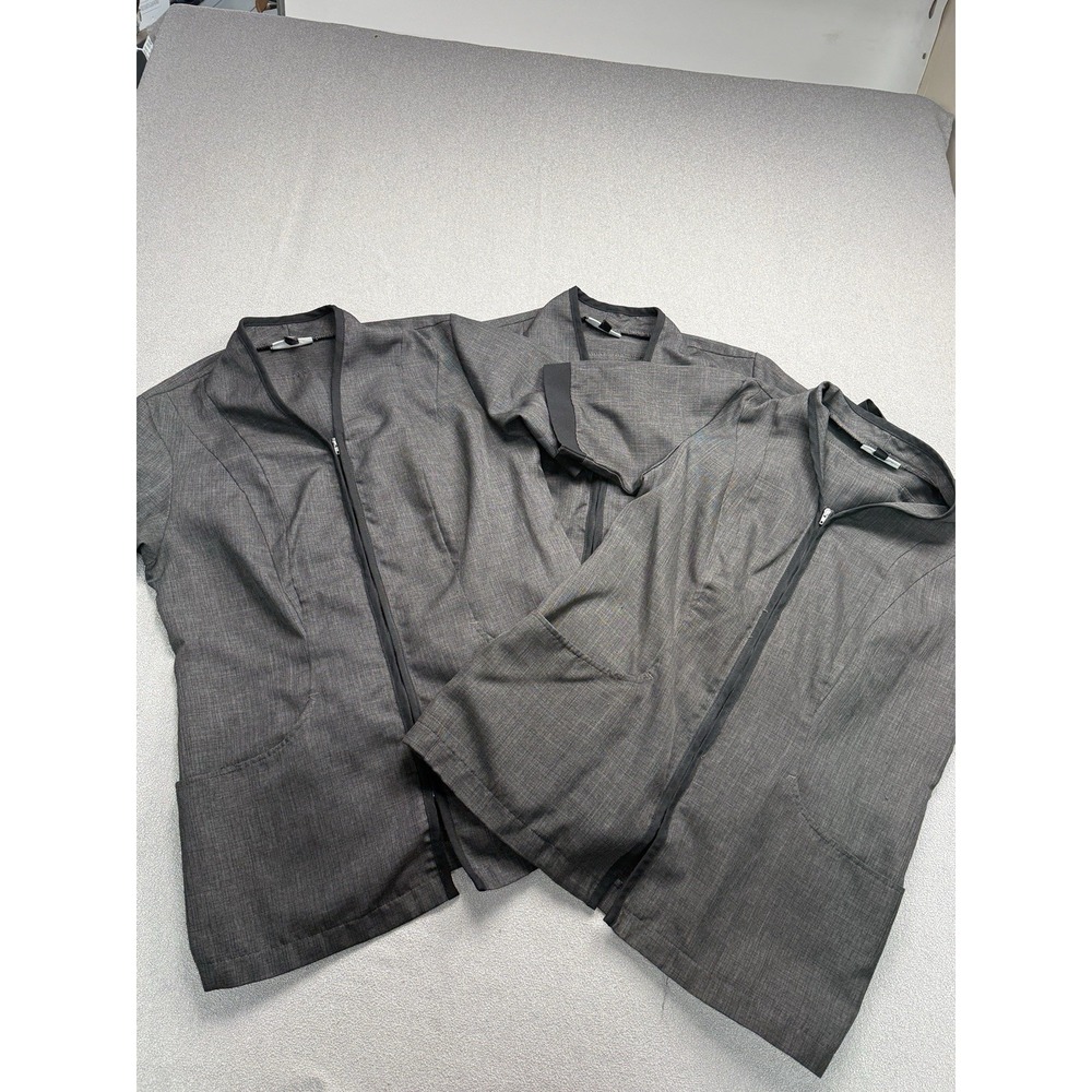 Lot of 3 Cintas Women's Small Gray Zip Front Scrub Jackets Medical Uniform Tops - Picture 3 of 7